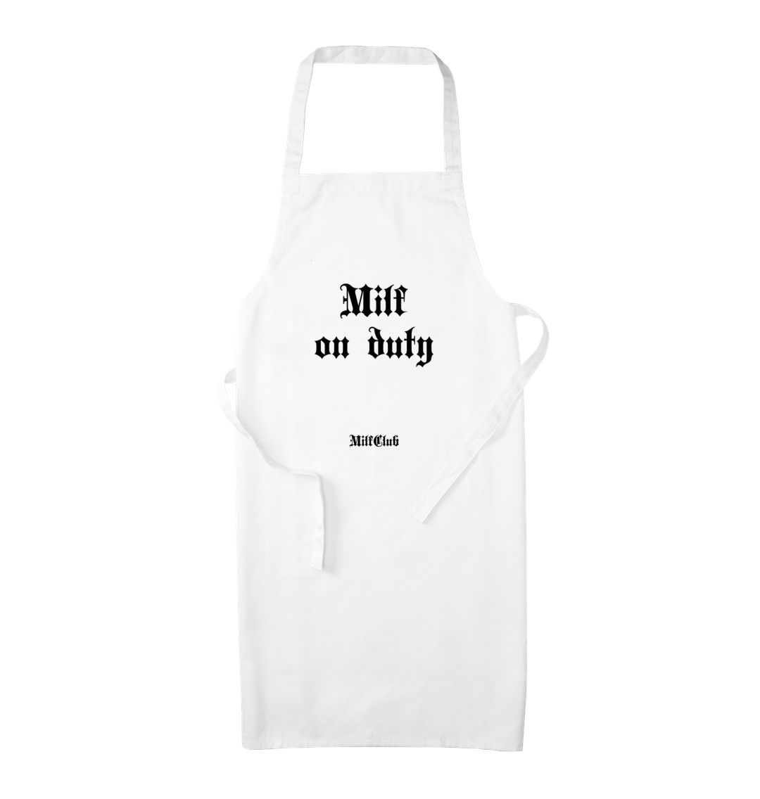 White MilfClub \u201cMilf on duty\u201d apron